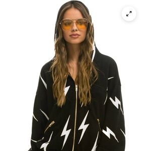 Aviator Nation Bolt Stitch Hoodie in Black and White